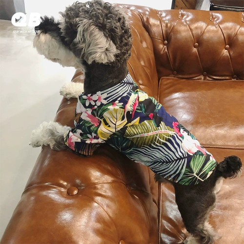 QB自制狗狗衣服春夏装薄款夏威夷风花衬衫雪纳瑞法斗泰迪博美衣服