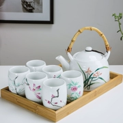 Bộ ấm trà bằng gốm đặt bộ đơn giản hiện đại lớn sứ trắng Kung Fu khay trà quà tặng đặc biệt bộ trà - Trà sứ