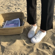 Xu Liumang Phiên bản tiếng Hàn của ulzzang nữ mùa hè sang trọng retro port gió in giày vải sinh viên Giày trắng hoang dã