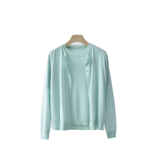 Комплект, шерстяной свитер, трикотажный кардиган, 60 шт, французский стиль, короткий рукав