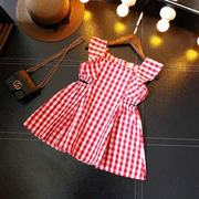 Châu âu và Mỹ fan cô gái kẻ sọc dress 2018 mùa hè mới trẻ em nhỏ của quần áo bé eo ngọt ngào bay tay áo váy