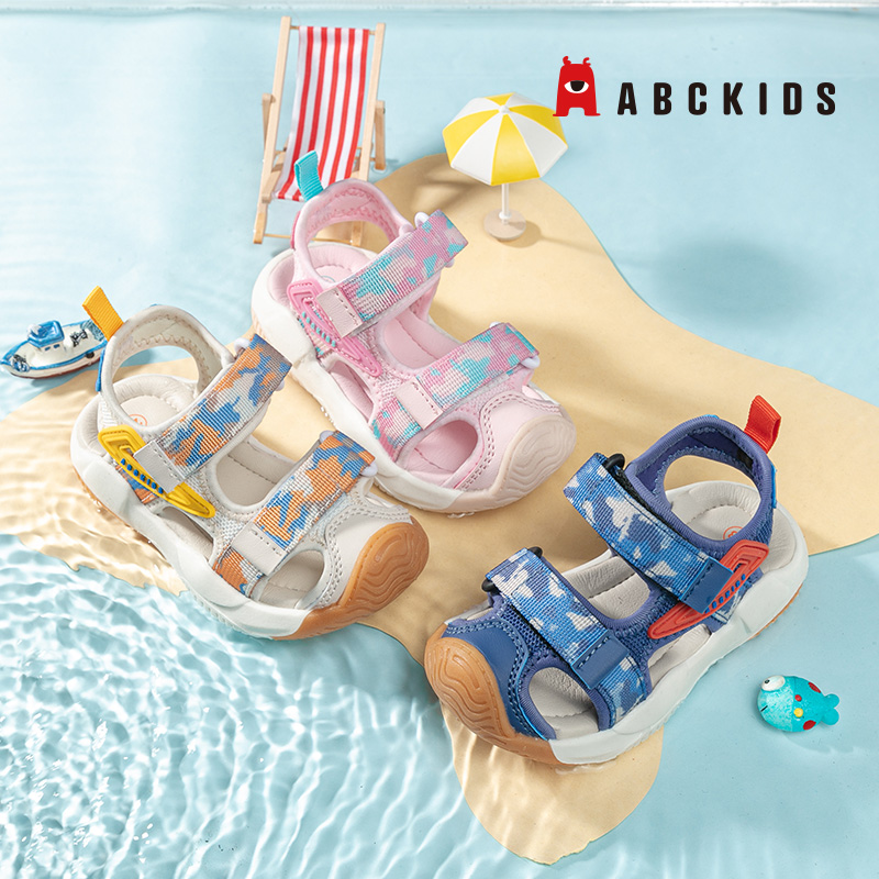 abckids童鞋 夏季新款男童包头凉鞋百搭软底女宝宝儿童迷彩沙滩鞋
