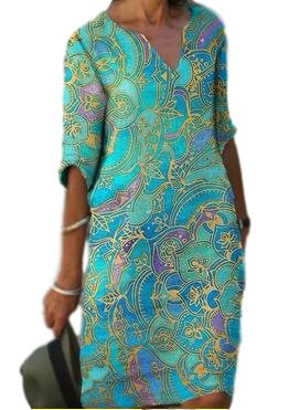 Sky BlueMulticolorprintdresslong-sleeveddressin