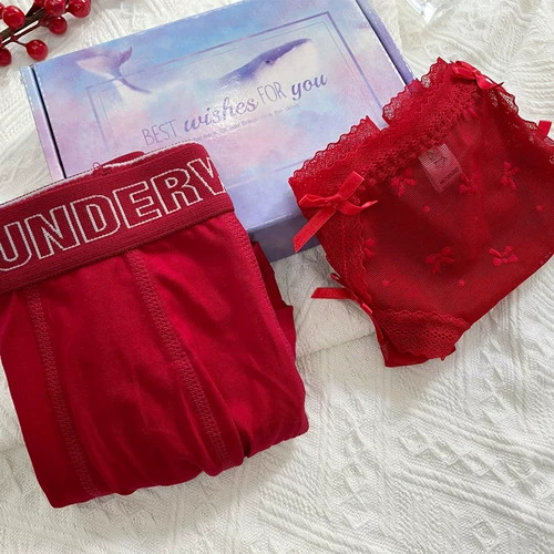 Красное нижнее белье для влюбленных, подарочная коробка, оберег на день рождения, хлопковые штаны, трусы, подарок на день рождения