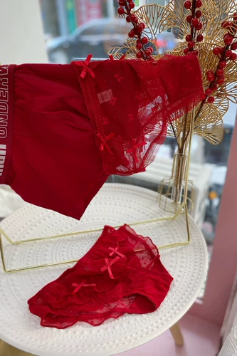 Красное нижнее белье для влюбленных, подарочная коробка, оберег на день рождения, хлопковые штаны, трусы, подарок на день рождения