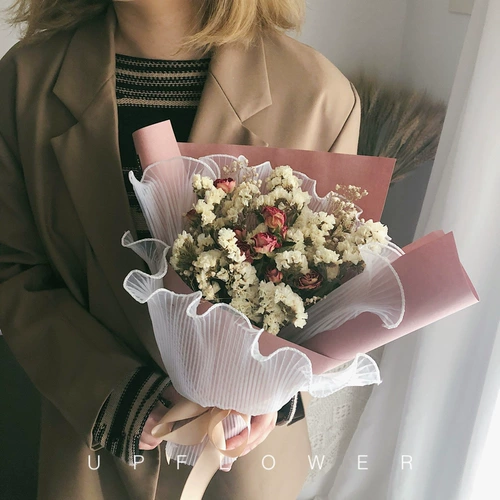 Оригинальный дизайн оригинальный дизайн сухой цветок розовый белый марлепо -поли -головная роза забытая подарочная коробка день рождения