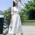 Váy mới 2019 của phụ nữ mùa hè khí chất là váy eo mỏng màu trắng cổ chữ V rất đẹp mùa xuân và váy mùa thu - Váy eo cao váy eo nhún	 Váy eo cao