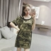 Mùa hè ngụy trang ladies nightdress modal phần mỏng Hàn Quốc ngắn tay đồ ngủ giản dị mặc lỏng dịch vụ nhà