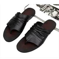 Летние тапочки в английском стиле, нескользящие сланцы, пляжная обувь, повседневная обувь, из натуральной кожи, в корейском стиле