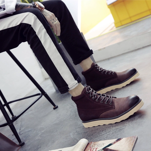 Martens, мужские высокие ботинки в английском стиле, трендовые короткие сапоги, из натуральной кожи, в корейском стиле