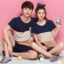 2 bộ của mùa hè vài bộ đồ ngủ cotton ngắn tay Hàn Quốc mùa hè đồ ngủ nam giới và phụ nữ cotton phần mỏng dịch vụ nhà phù hợp với