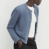 Осенняя демисезонная синяя маленькая трикотажная куртка, в стиле Шанель