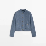 Осенняя демисезонная синяя маленькая трикотажная куртка, в стиле Шанель