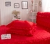 Đám cưới đám cưới bốn mảnh lớn màu đỏ đơn giản giường với giường loại 1,8m giường ren bên giường đơn váy giường bao gồm Váy Petti