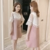 Phụ nữ mang thai mùa hè ăn mặc 2018 mới thời trang Hàn Quốc ren khâu ra cho con bú áo sơ mi quây thai sản váy