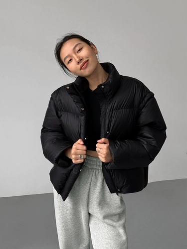 Черный демисезонный пуховик, бархатная куртка, оверсайз, утиный пух