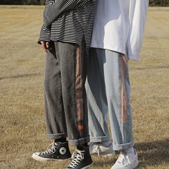 設計感褲子男顯瘦百搭直筒牛仔褲秋季學生寬鬆闊腿2020新款ins潮