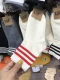 Hàn Quốc mua TWO RAIN hoang dã ba sọc sọc cotton trung bình nữ vớ giữa xu hướng thời trang mới - Vớ sợi tre