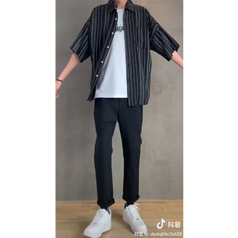 [Set] Quần nam thông thường quần dài mùa hè mỏng ống rộng chân nhỏ quần dài phiên bản Hàn Quốc ins xu hướng quần chín điểm - Quần