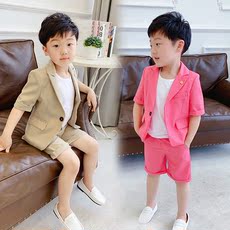 Костюм детский 男童小西装外套2020夏季新款帅气儿童时尚半袖两件套花童短袖礼服