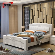 Nguyên Đán gỗ rắn giường 1,8 m 1,5 trắng master bedroom hiện đại nhỏ gọn đôi hộp lưu trữ giường giường gỗ sồi cao - Giường