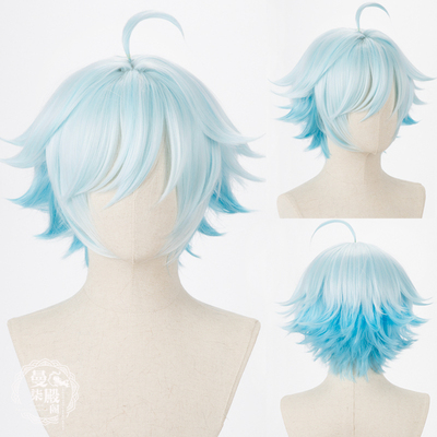 taobao agent The original god cosplay cosplay wigs high -temperature silk light blue gradient color cos fake hair spot