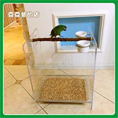 Качели 鹦鹉不锈钢鸟架花椒木站杠鸟笼带食盒陶瓷食碗中大型鹦鹉架子中号