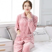 Bộ đồ ngủ flannel dành cho nữ mùa đông mỏng phiên bản Hàn Quốc của mùa xuân và mùa thu nhung san hô ngọt ngào có thể được mặc bên ngoài ba bộ đồ ngủ nhung