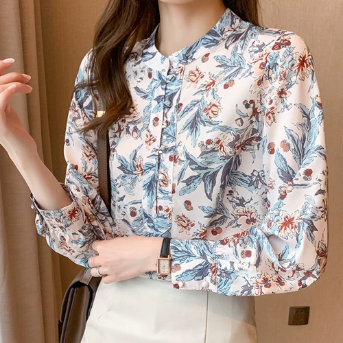 Весенняя модная милая рубашка, цветочный принт, 2021 года, китайский стиль, в западном стиле, длинный рукав