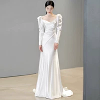 Свадебное платье, белый лонгслив, французский стиль, коллекция 2023, крой «рыбий хвост», кружевное платье