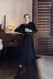 Xiao Pan Pan váy nhung lưng cao màu đen xếp ly váy dài cao và mỏng quần áo phụ nữ mới 2021 - Váy eo cao