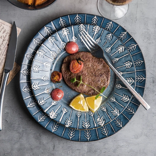 Модная керамическая тарелка творческая северная овощная диск дома пельмени тарелки сеть красная западная столовая стейк бизон