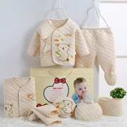 Quần áo sơ sinh cho bé cotton màu 0-3 tháng sơ sinh trăng tròn 6 nam nữ hộp quà tặng cho bé đặt mùa thu đông