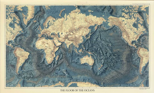 World Sea Underground Map Sea Bed Marine Earth Geographic нарциссовая ретро -декора