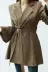 Áo len nữ mùa đông kèn tay áo eo mỏng cổ áo tweed cổ áo phù hợp với cổ áo phần dài - Trung bình và dài Coat