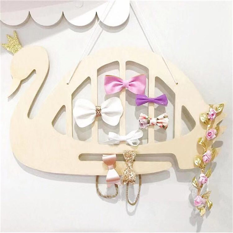 Træ Svanesmykker Hårnål med Loop Hovedreb til børneværelse Væghængende dekoration opbevaring_voghion.com