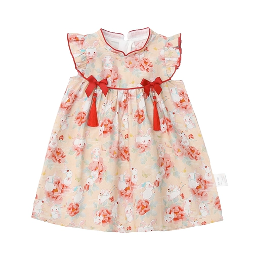 Кролик, летнее ципао, ретро модное ханьфу для девочек, платье