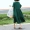 Suji Ange màu rắn trumpet tay áo thanh lịch váy dài văn học retro màu xanh lá cây bow tie dress 2018 mùa hè ăn mặc