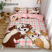 Phim hoạt hình dễ thương chipmunk chải bông giường anh em sóc bốn mảnh chăn bông tấm ga giường ký túc xá - Bộ đồ giường bốn mảnh