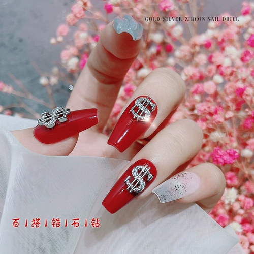 Украшение для ногтей, ювелирное украшение, трехмерные монеты, инкрустировано бриллиантами, золотой цвет, популярно в интернете