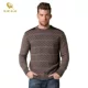 Hoàng đế dày áo len cashmere tinh khiết nam thấp cổ tròn áo len áo len đáy áo sọc màu phù hợp với áo sơ mi cùng đoạn - Áo len Cashmere