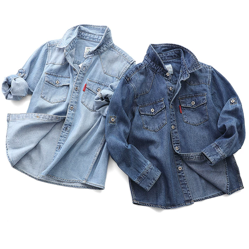 20 bé trai áo sơ mi denim mùa xuân quần áo trẻ em trẻ em cotton dài tay áo sơ mi trung và áo sơ mi trẻ em nhỏ áo sơ mi siêu mềm - Áo sơ mi