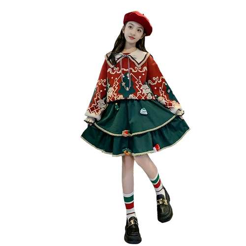 Демисезонный красный атмосферный трикотажный свитер, шлем, костюм принцессы, наряд маленькой принцессы