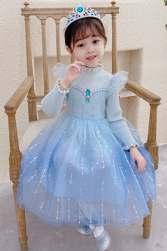 Свитер для девочек, наряд маленькой принцессы, демисезонное трикотажное платье, «Холодное сердце», 2-10 лет