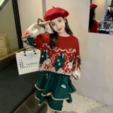 Демисезонный красный атмосферный трикотажный свитер, шлем, костюм принцессы, наряд маленькой принцессы