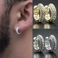 Men/women Small Circle Hoop Earrings Shiny White Zircon Simp