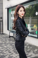 2018 mùa xuân và mùa thu dài tay da dây kéo đoạn ngắn slim slimming ve áo Hàn Quốc phiên bản của xu hướng của hoang dã new coat áo da báo