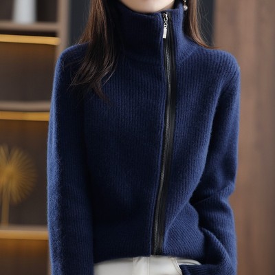 taobao agent Velvet jacket with zipper, demi-season sweater, woolen cardigan, long sleeve