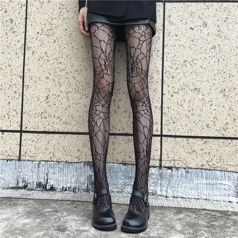 Spider WebInternet celebrity bow Black pantyhose female black Fishing net Socks Autumn and winter Pantyhose Thin ins winter solar system JK