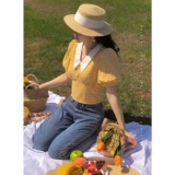 Atelier Onepire | Toscana Summer | Проверено ретро -французское рукав рукав V -neck